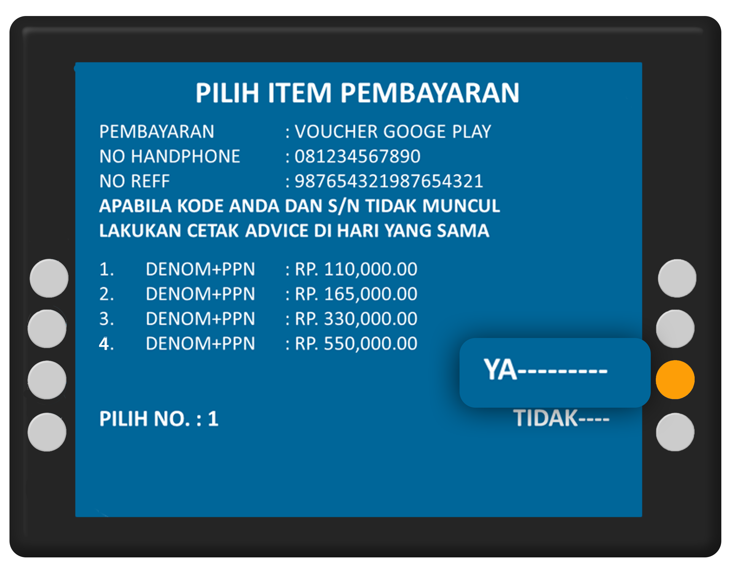 pilih item pembayaran